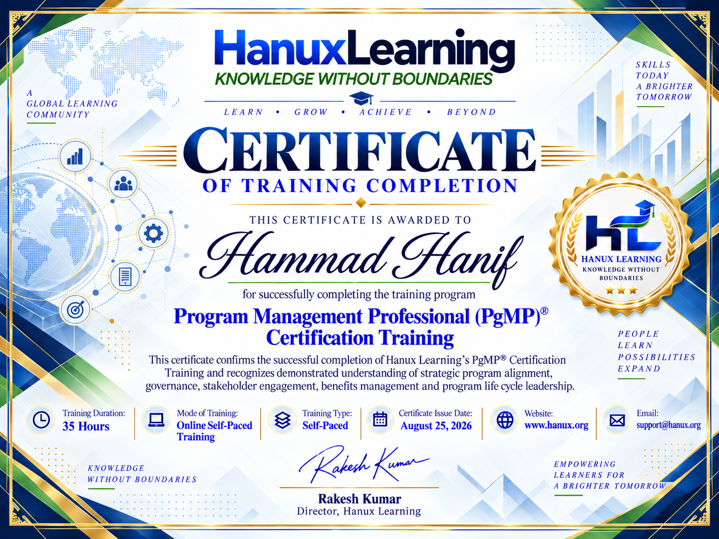 PgMP Certification Training Online | Program Management | Hanux Certificate